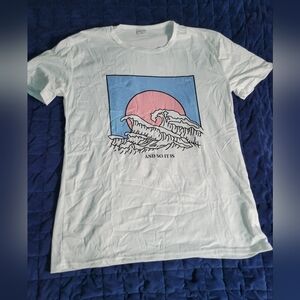 White Graphic T-Shirt with Pink and Blue Design